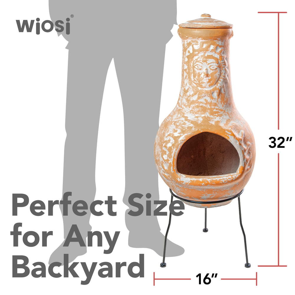 Wiosi chimenea next to chair showing size and scale benefit