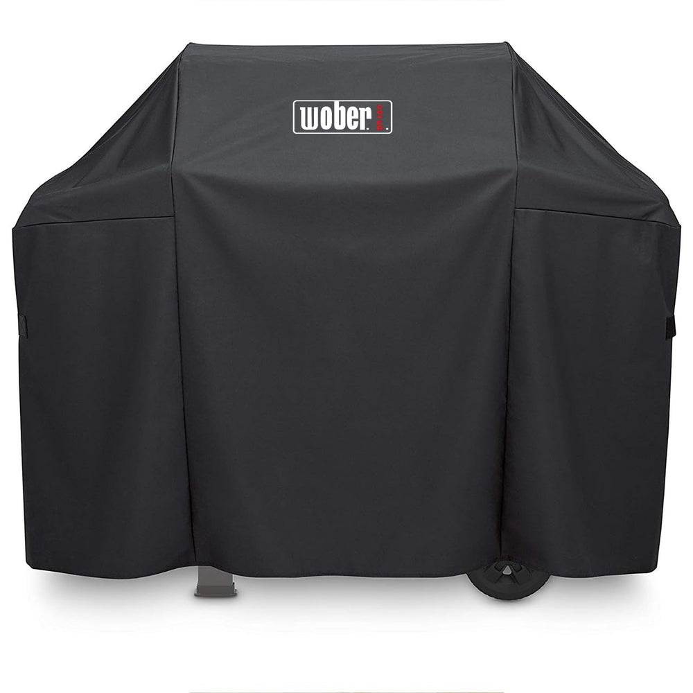 WOBER COVER front view fitted on Weber Spirit grill shows full protection