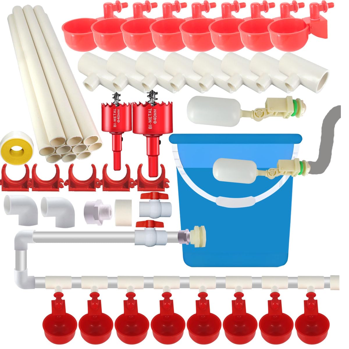WODERIC front view of assembled automatic poultry water system shows compact layout and convenience