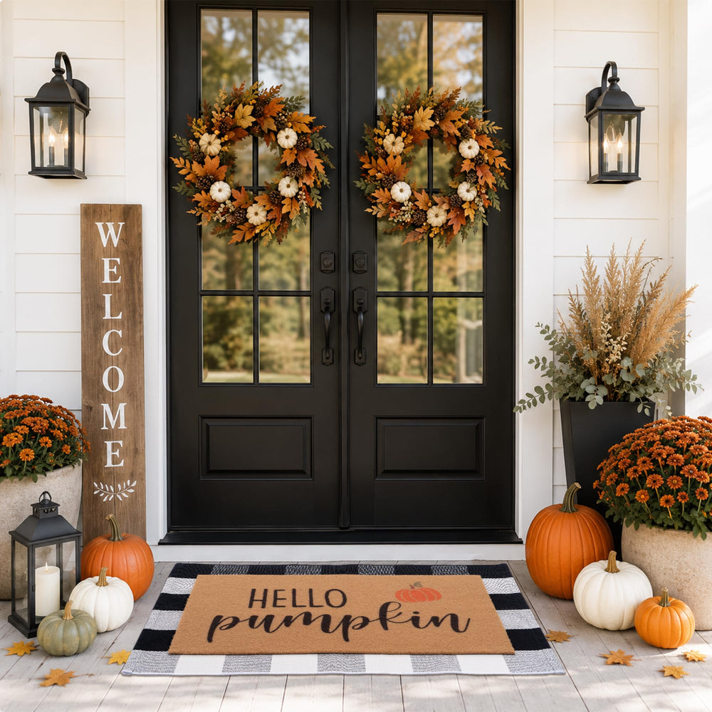 Woiqeuwr close-up of pumpkin print highlighting durable weather-ready texture