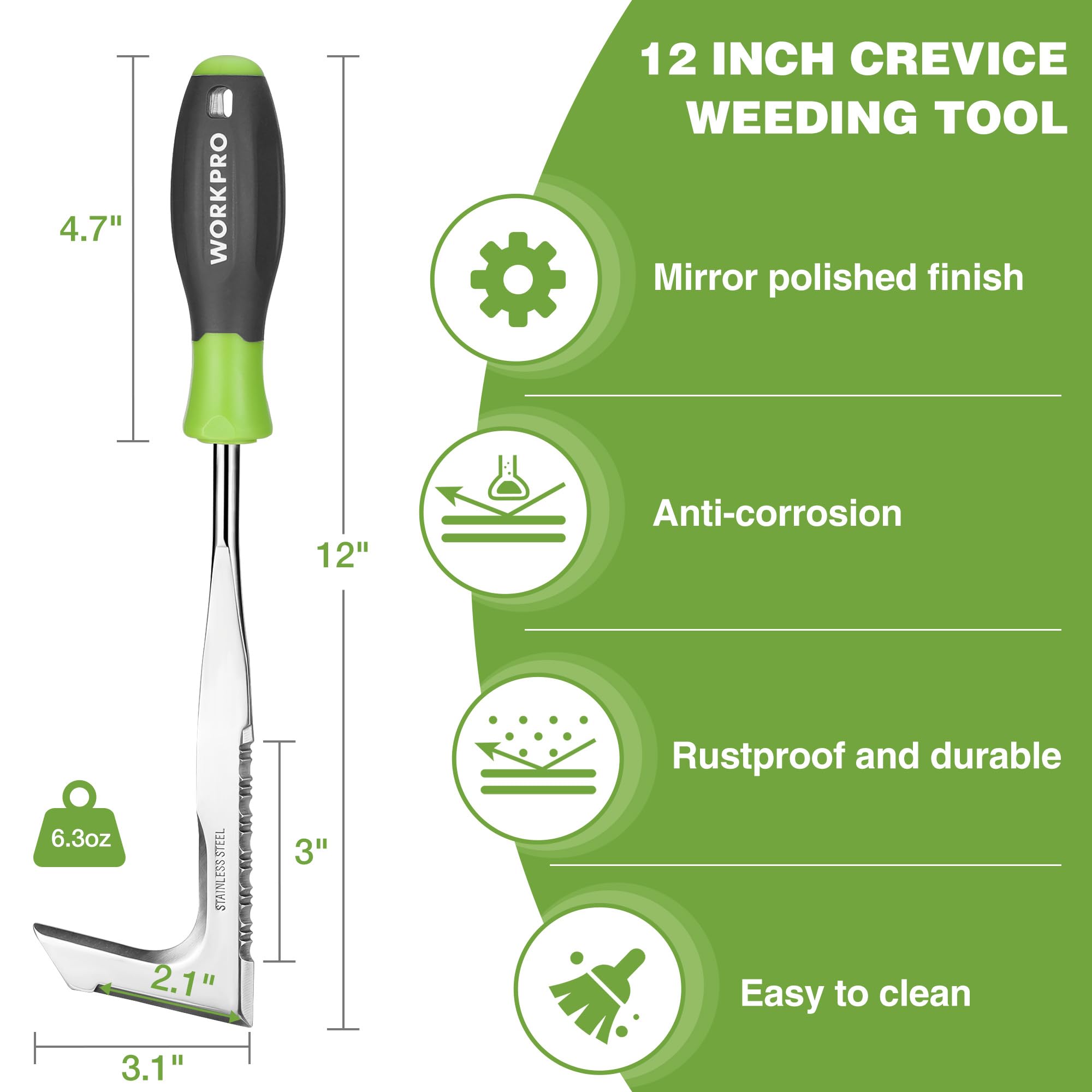 WORKPRO crack weeder blade close-up highlighting serrated edge for strong grip