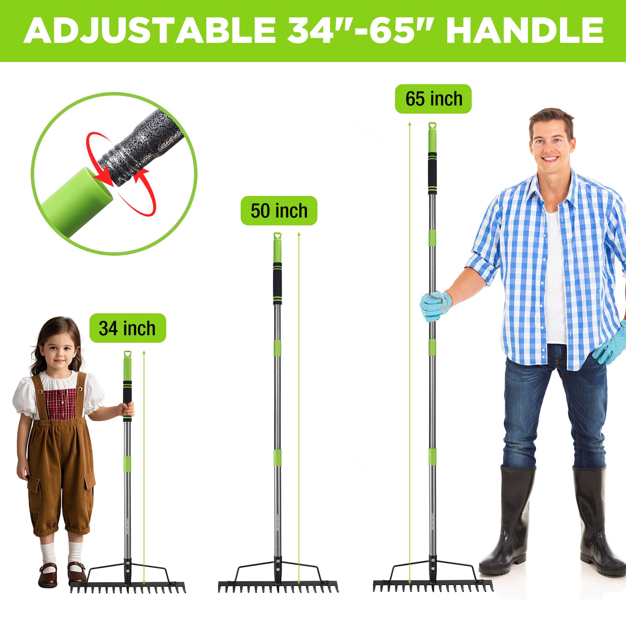 WORKPRO detachable handle folded for compact storage and easy transport