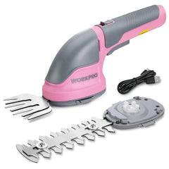 WORKPRO front view showing pink ribbon and compact trimmer, highlights portability
