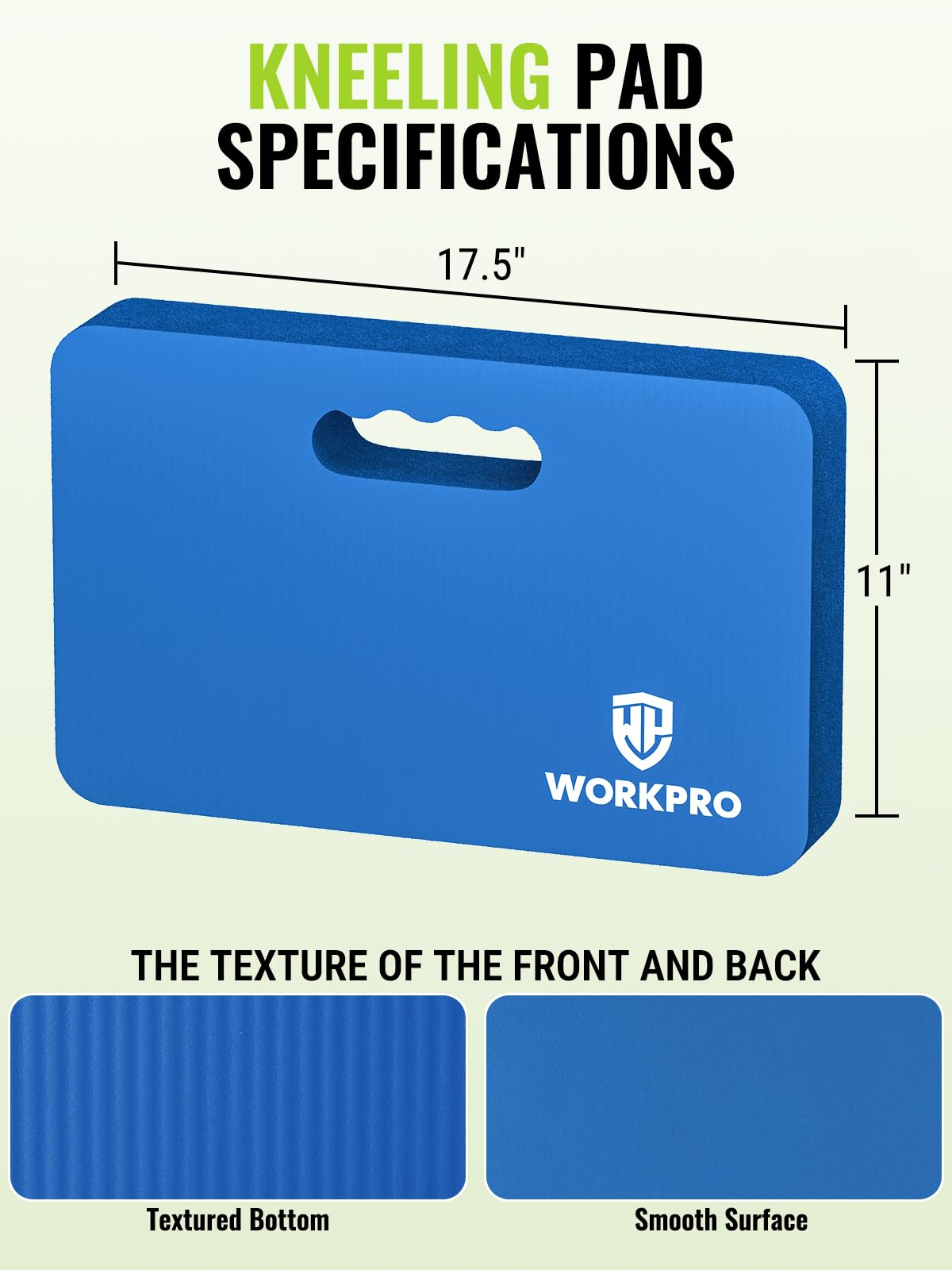 WORKPRO pad in garage near tools protecting knees during auto repair