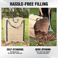 WORKPRO self-standing bag filled with leaves for easy hands-free filling