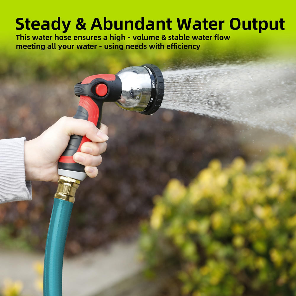 Worth hose in use watering garden beds showing kink resistance benefit