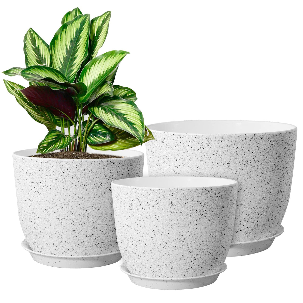 WOUSIWER front view of three speckled planters showing modern look and versatility