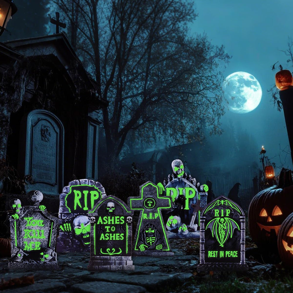 WruFiz group of tombstones clustered on lawn adding layered graveyard atmosphere