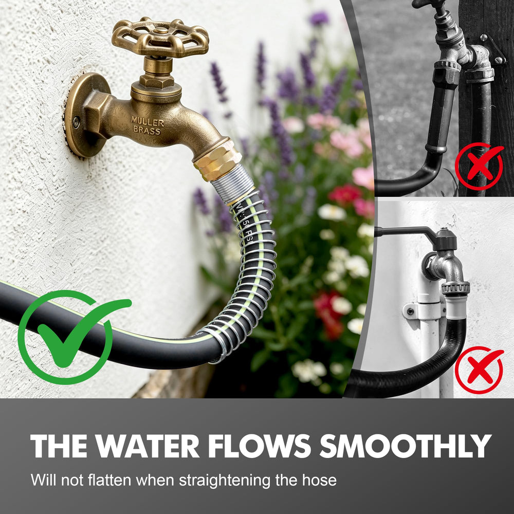 Wurzberge hose running to sprinkler watering lawn illustrating efficient water distribution benefit