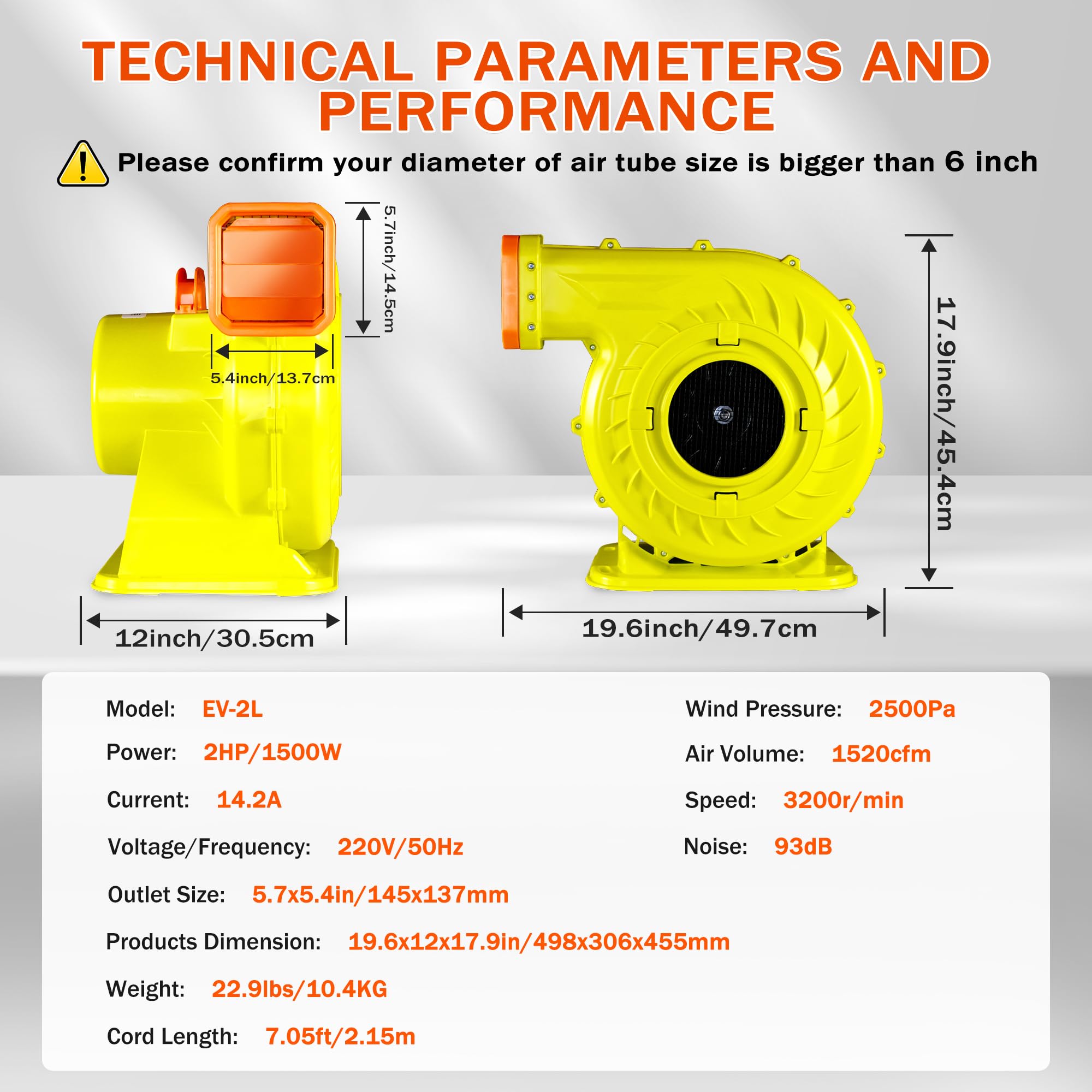 WZIIOT blower side profile with handle, portable design for easy transport and setup