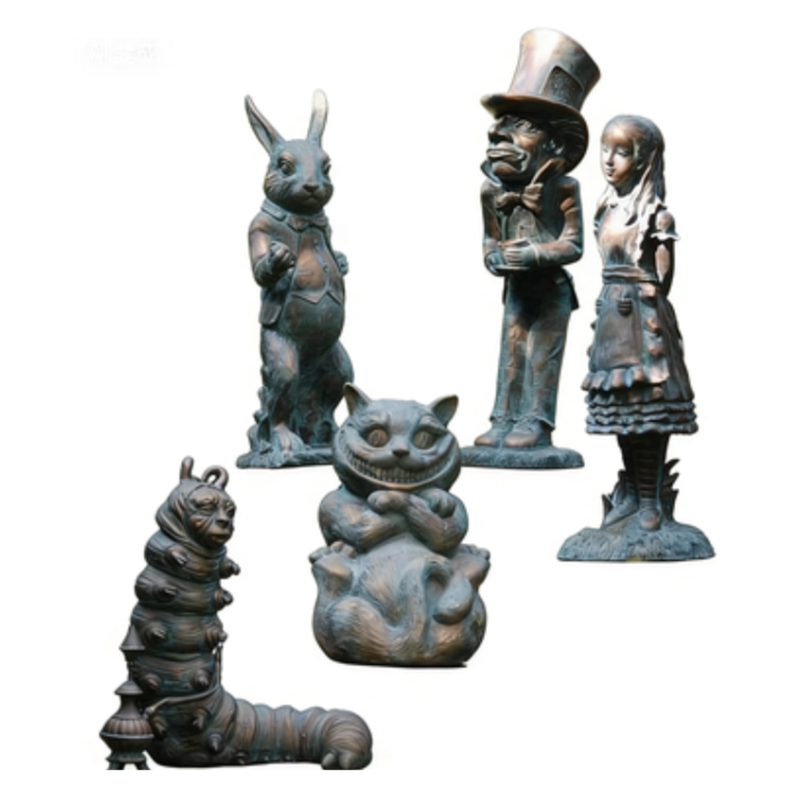 xieyaxie five-piece set front view showing all sculptures and antique bronze finish