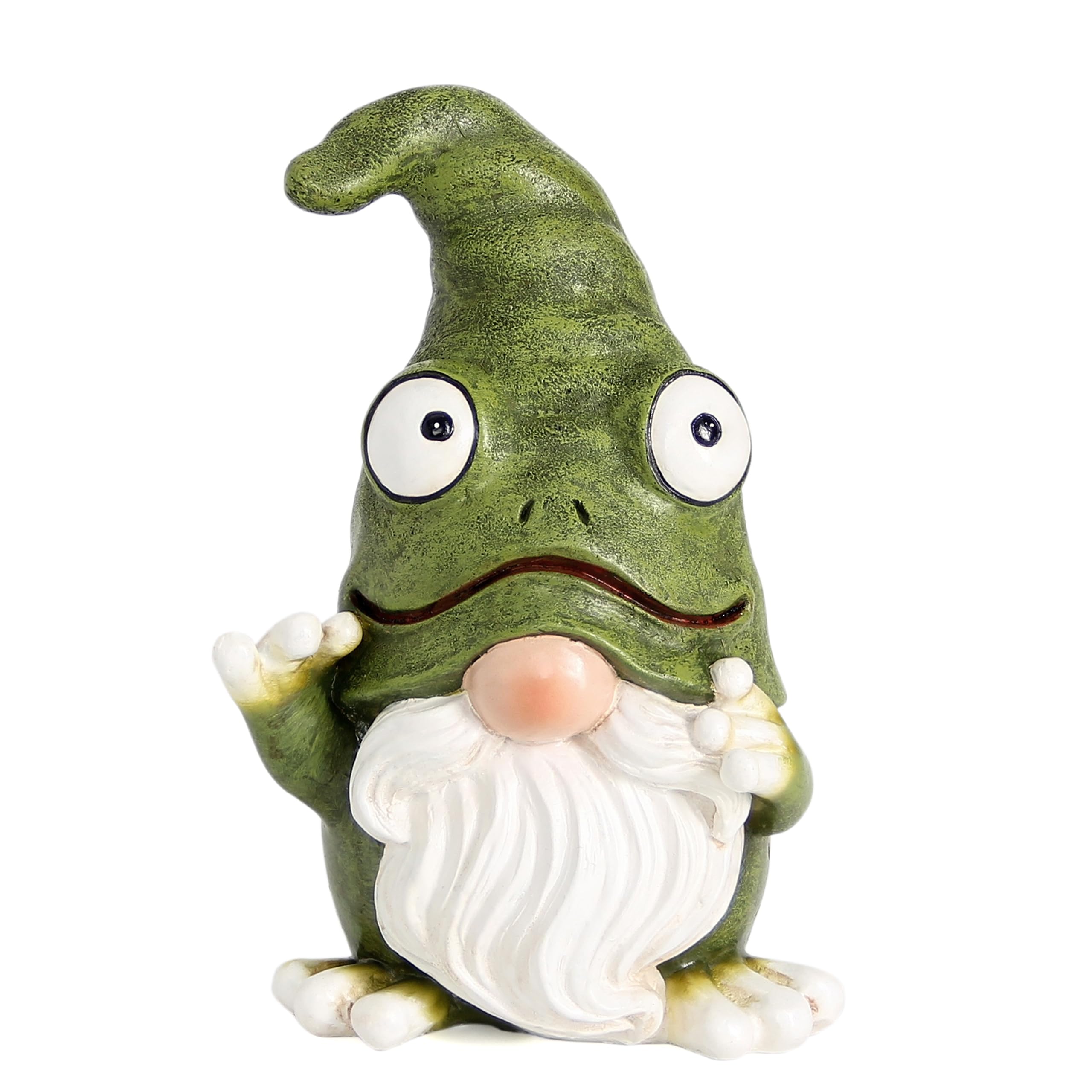 Xintim frog gnome front view showing playful pose and bright green finish