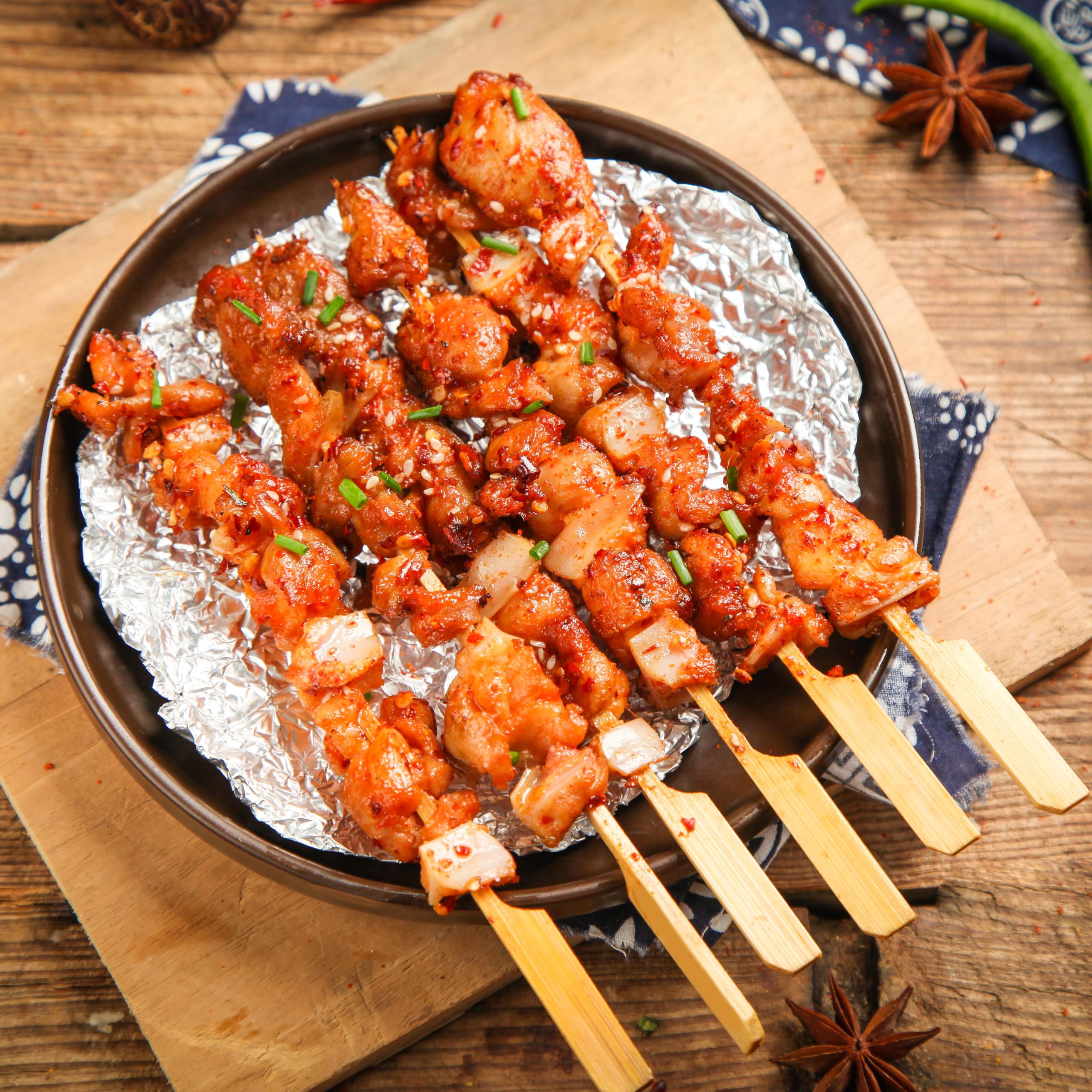 XMZY skewers next to ruler showing 8 inch length for portion planning
