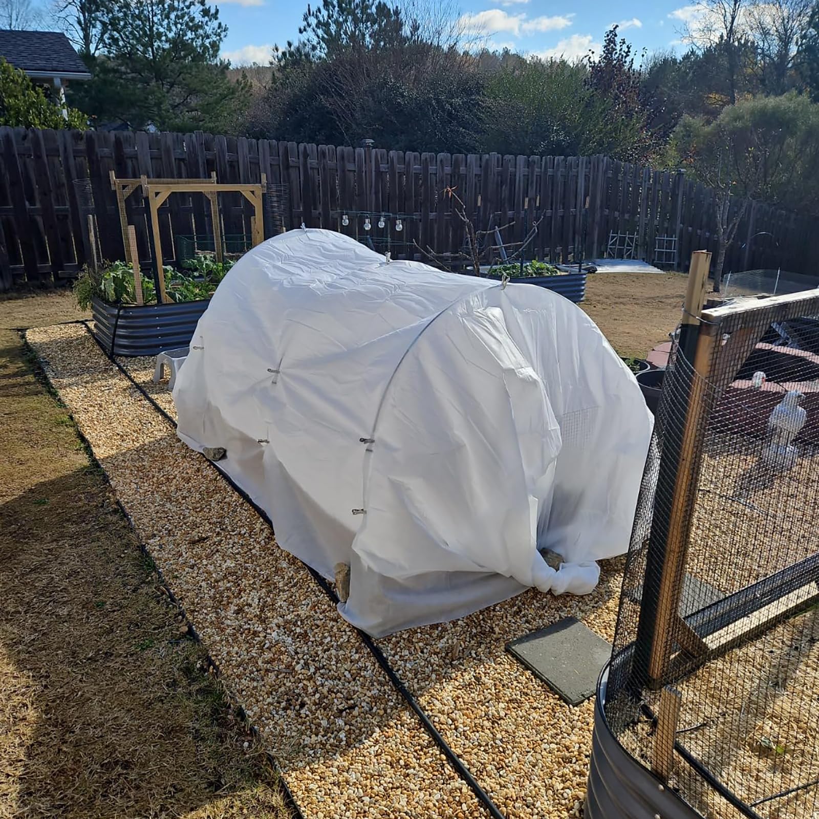 Xuwzenkl assembled grow tunnel over vegetable bed, protects seedlings effectively
