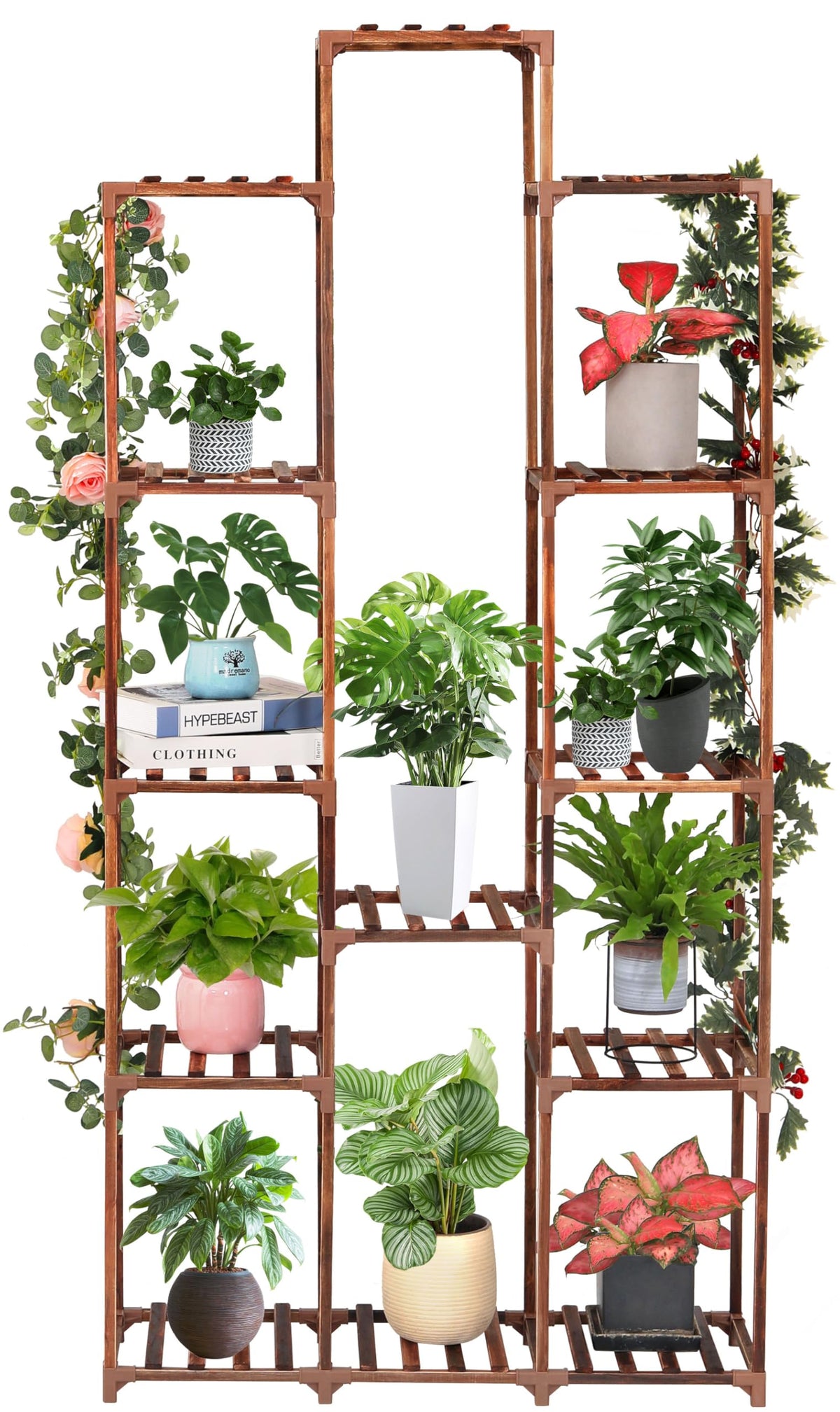 XXXFLOWER front view full assembly showing tall multi-tier display and organized plants