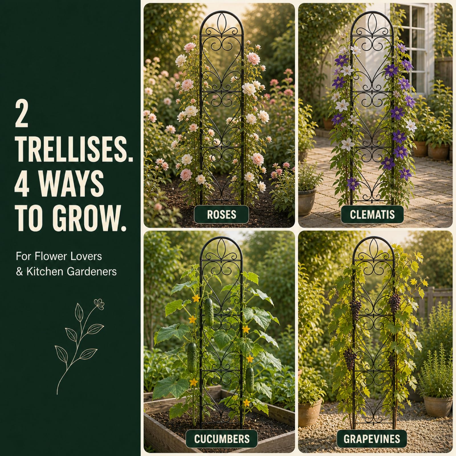 XYCCRX assembled trellis stakes inserted in soil demonstrating simple installation benefit