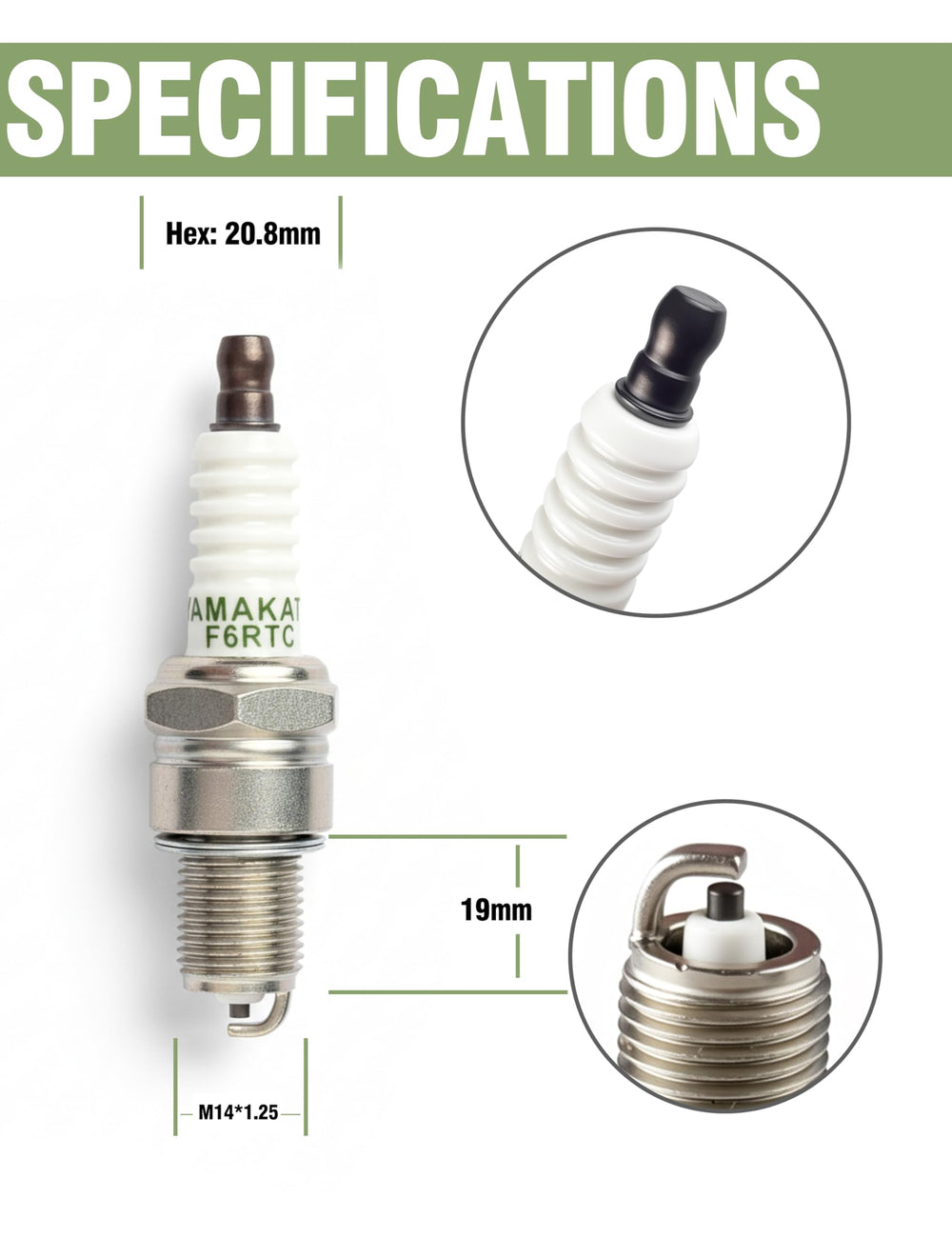 YAMAKATO close-up of spark plug electrode and insulator, clear gap visibility for tuning