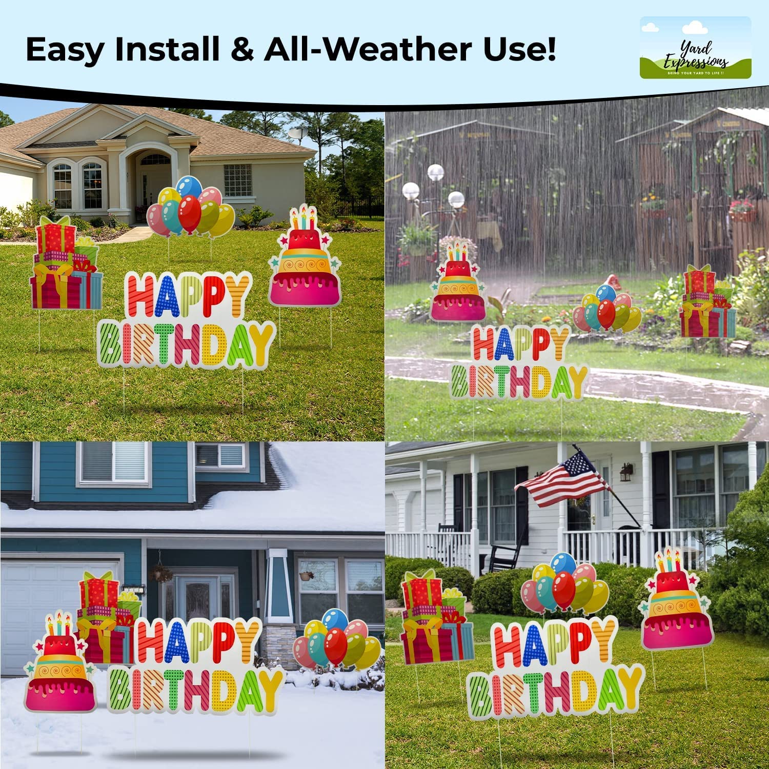 Generic yard expressions in-use at a backyard party, festive backdrop for photos and guests