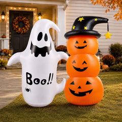 Yard Pals front view of pumpkin and ghost showing playful curb appeal