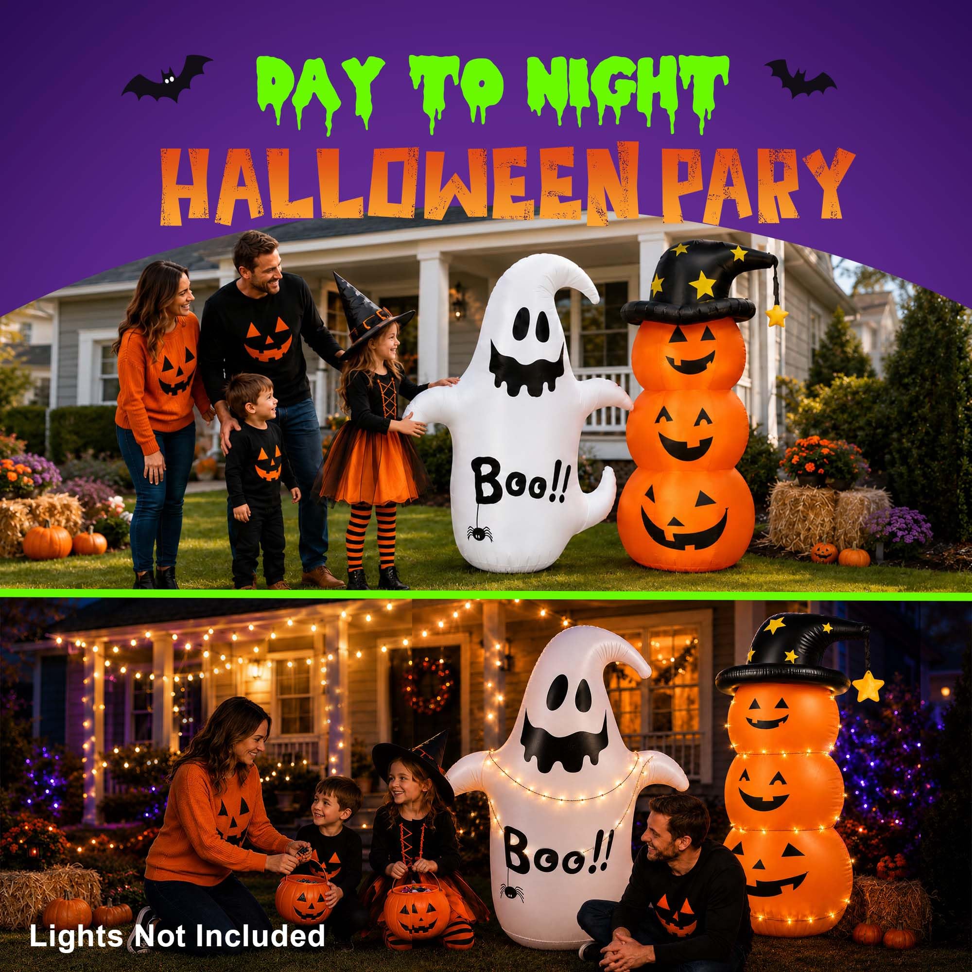 Yard Pals nighttime scene lit to enhance festive Halloween ambiance