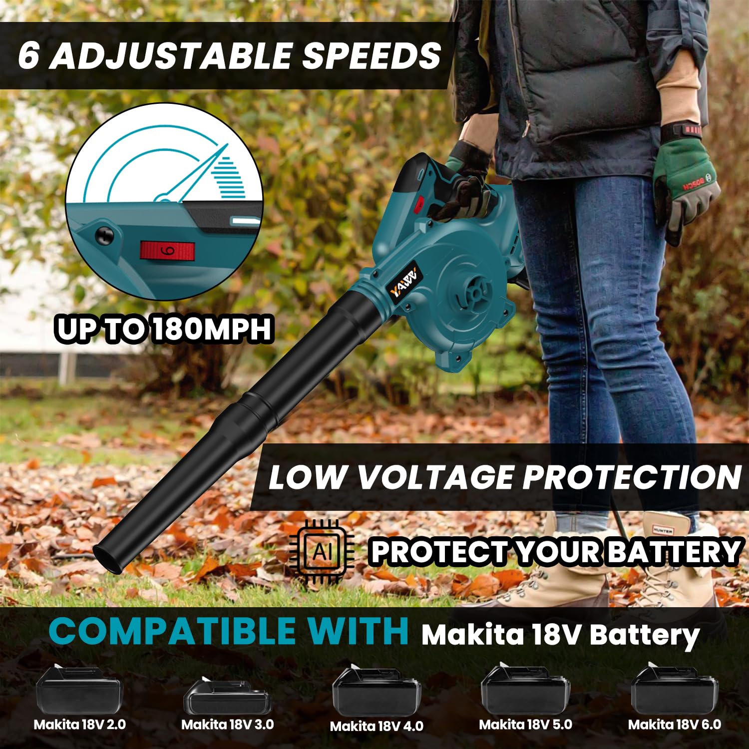 YAWV motor close-up highlighting brushless motor for longer life