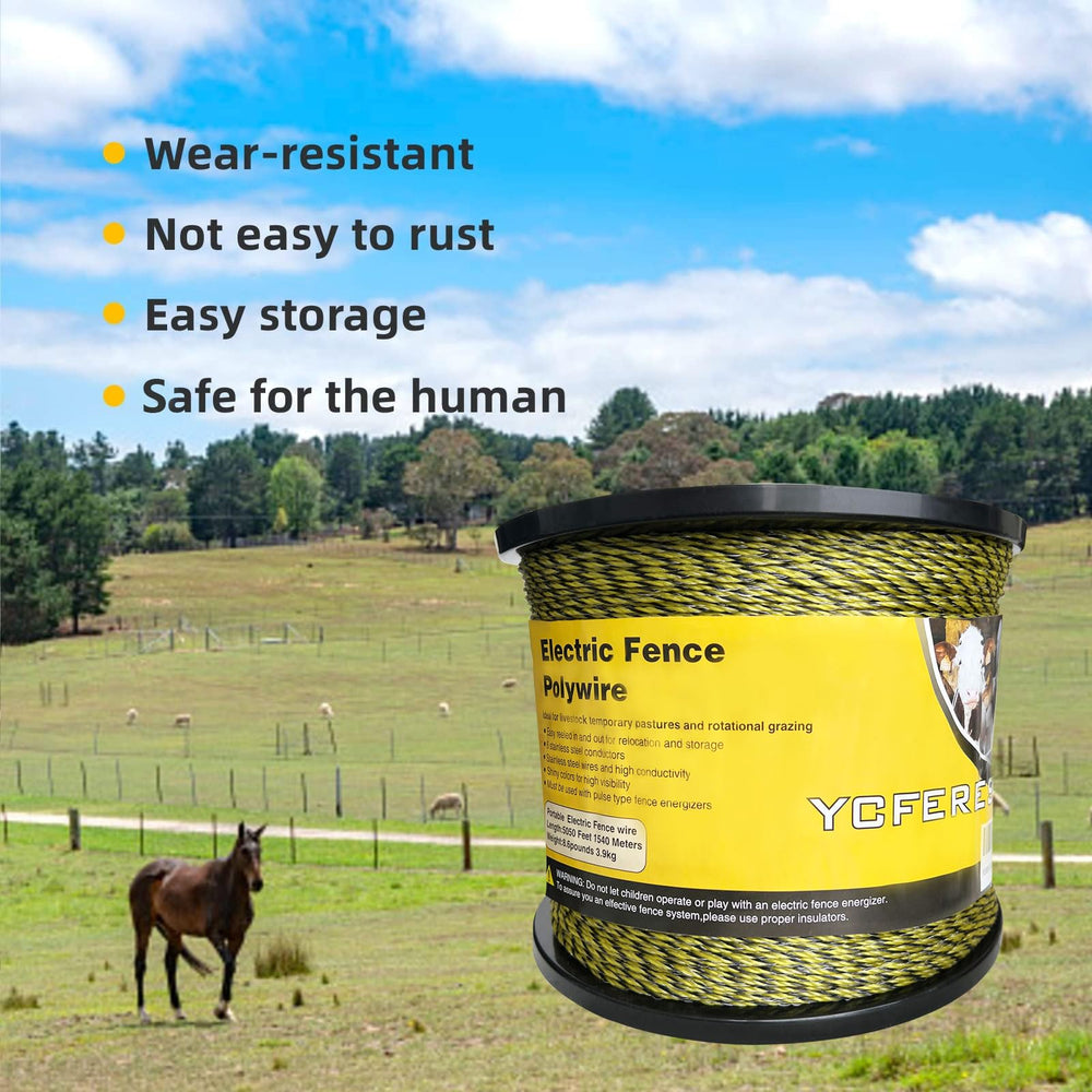 YCFERESY polywire beside ruler illustrating 5050 ft spool scale