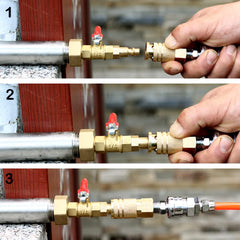 YELUN adapter connected to RV spigot showing easy winterizing of RV water lines