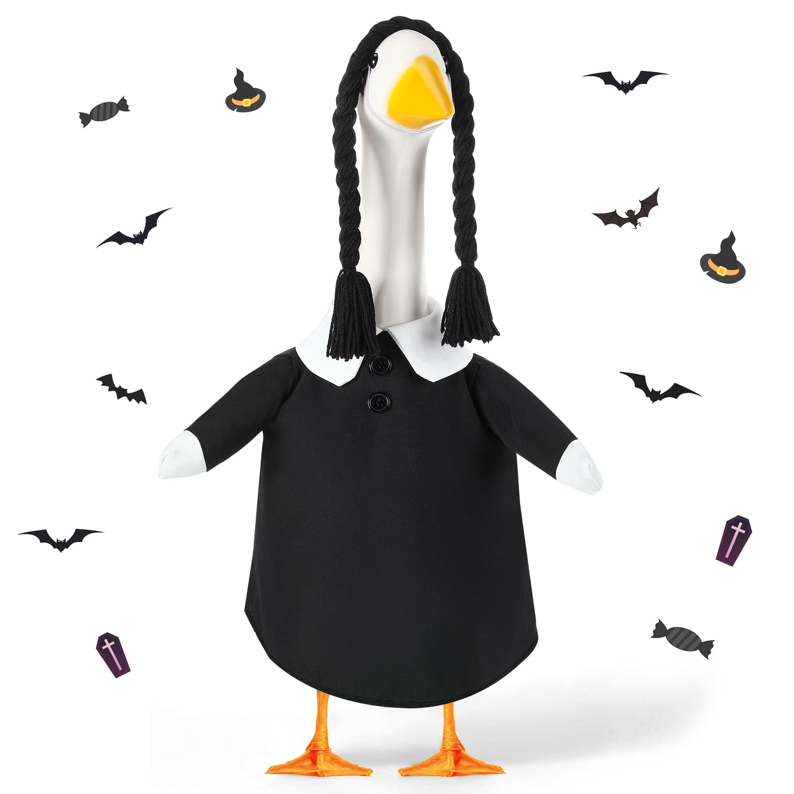 Yeyeplum front view of dressed goose showing Halloween curb appeal