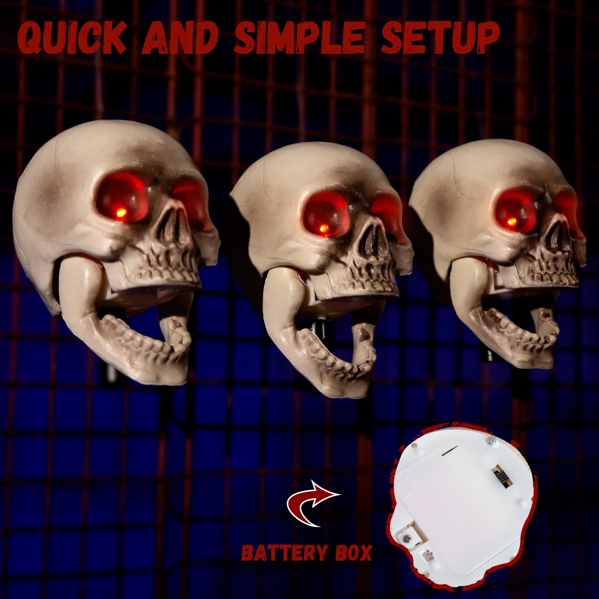 YFFSMYA three skulls in party scene, layered spooky atmosphere benefit