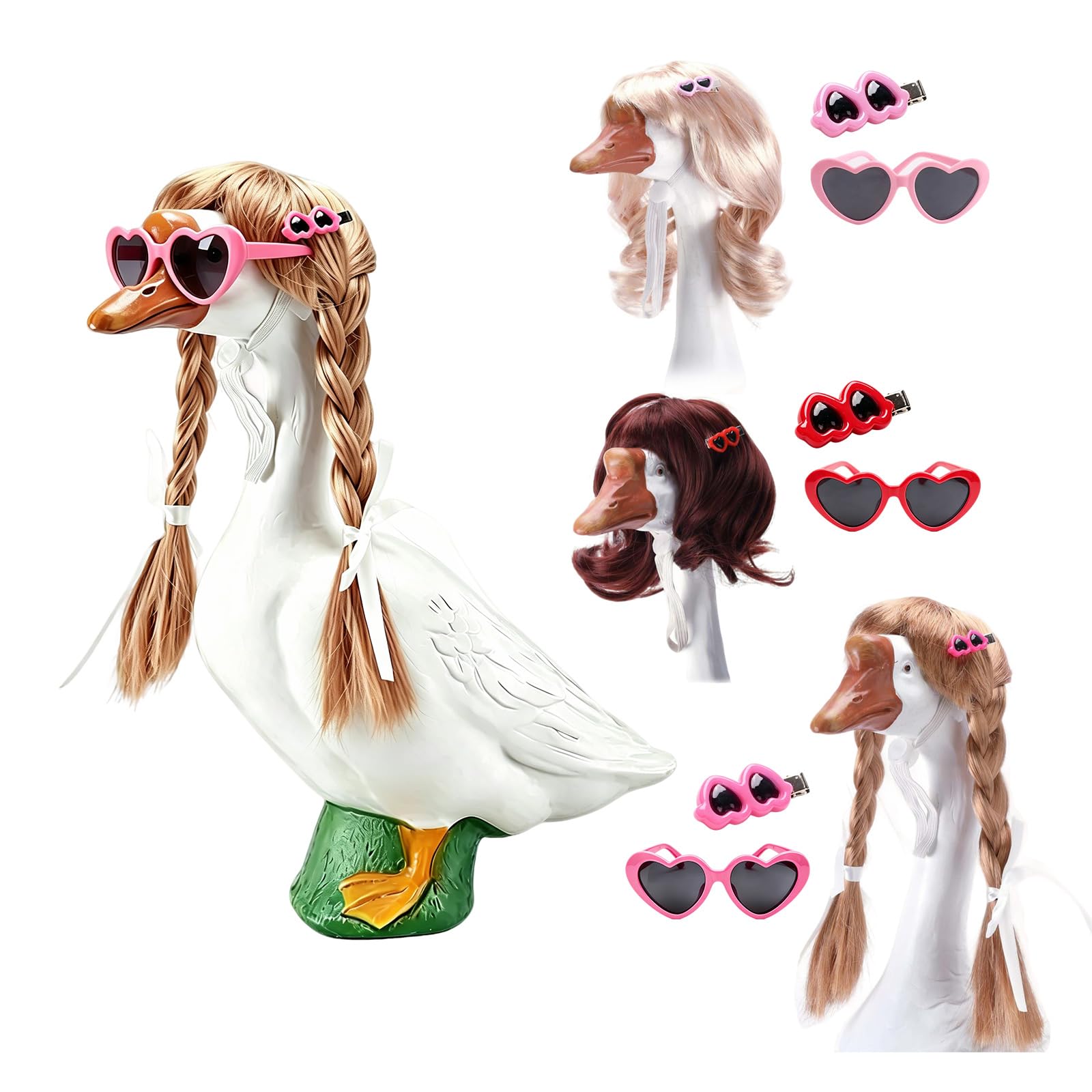 YFFSQXH front view of full three-set porch goose wig pack showing outfit variety and curb appeal