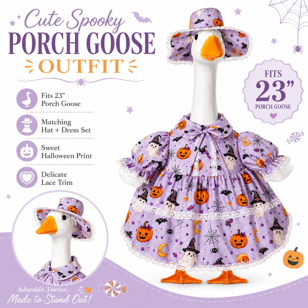 YIGETREE close-up of lace and Halloween print highlighting detailed craftsmanship benefit
