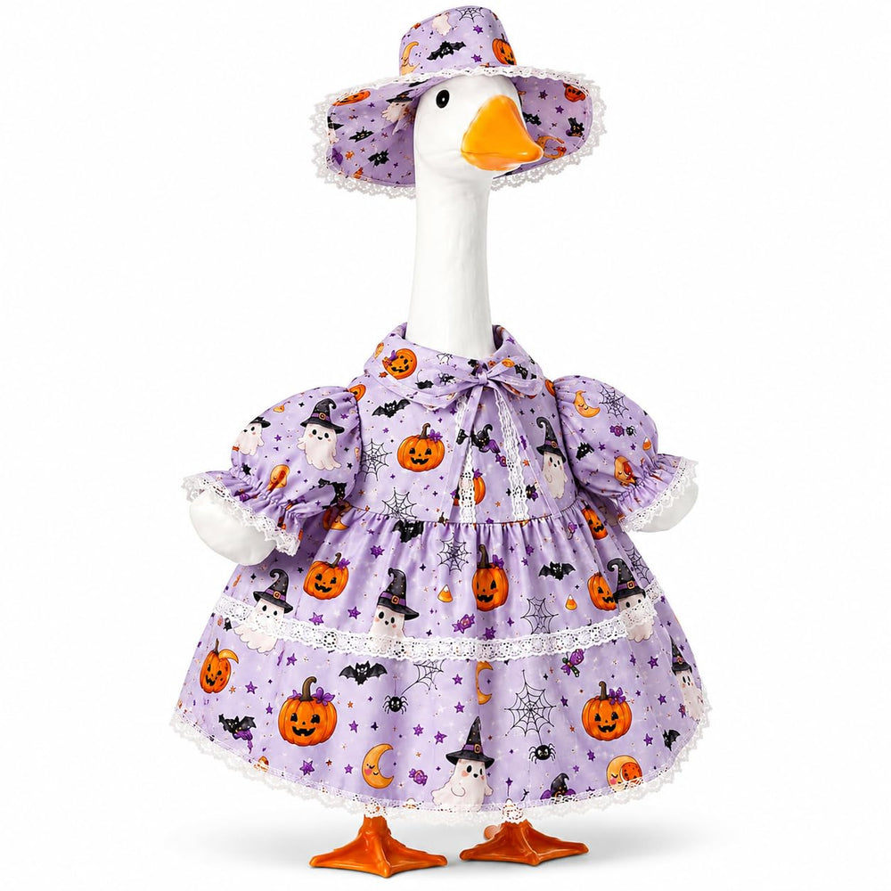YIGETREE front view dressed goose showing full witch outfit benefit: festive curb appeal
