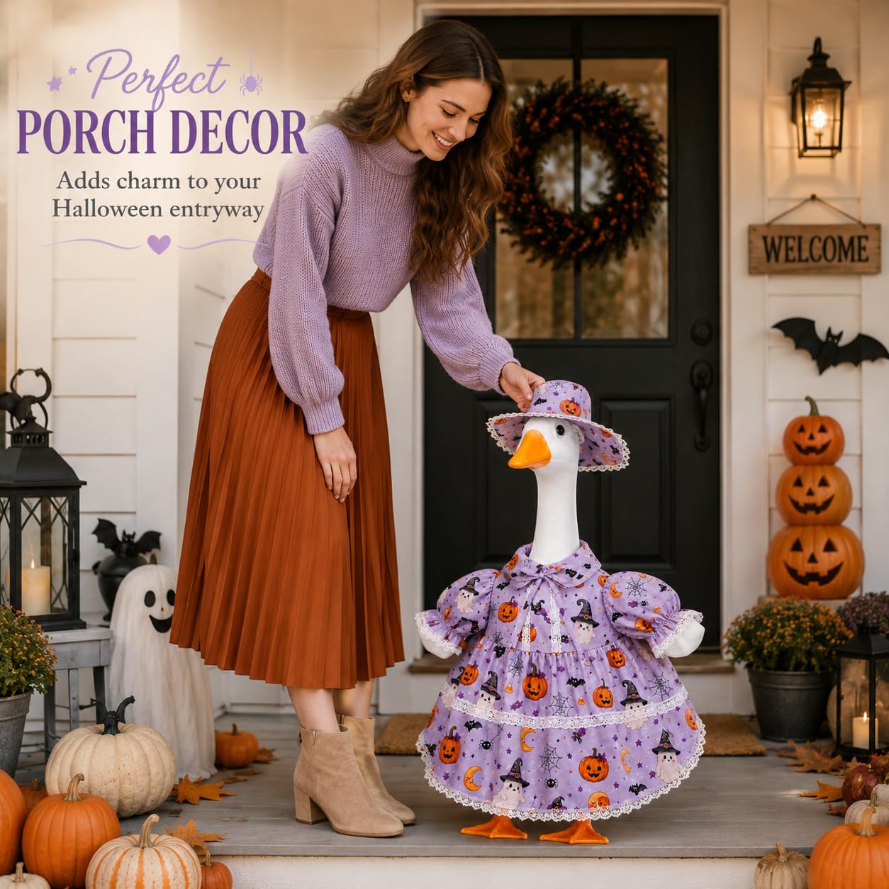 YIGETREE dressed goose in lawn setting illustrating seasonal curb appeal benefit