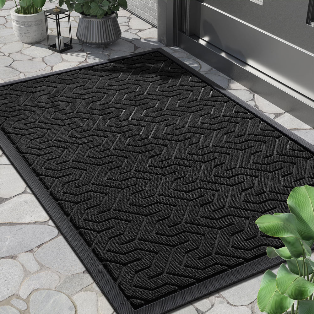 Yimobra front view black mat showing full shape and welcome function
