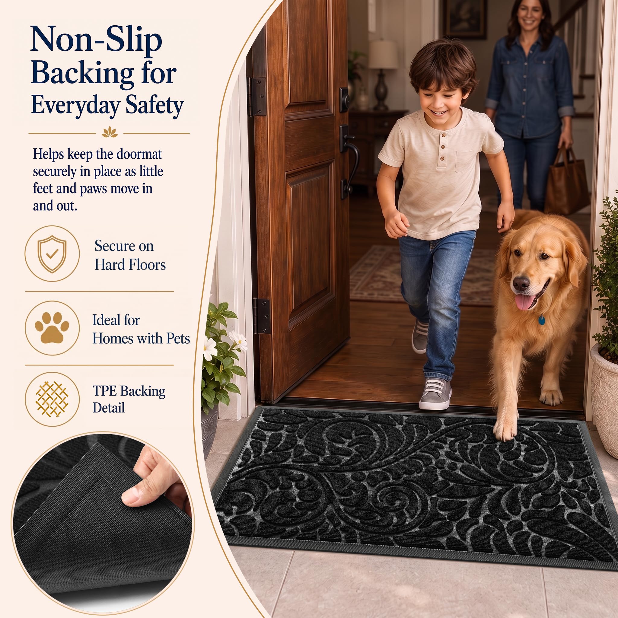 Yimobra non-slip rubber backing detail preventing mat movement