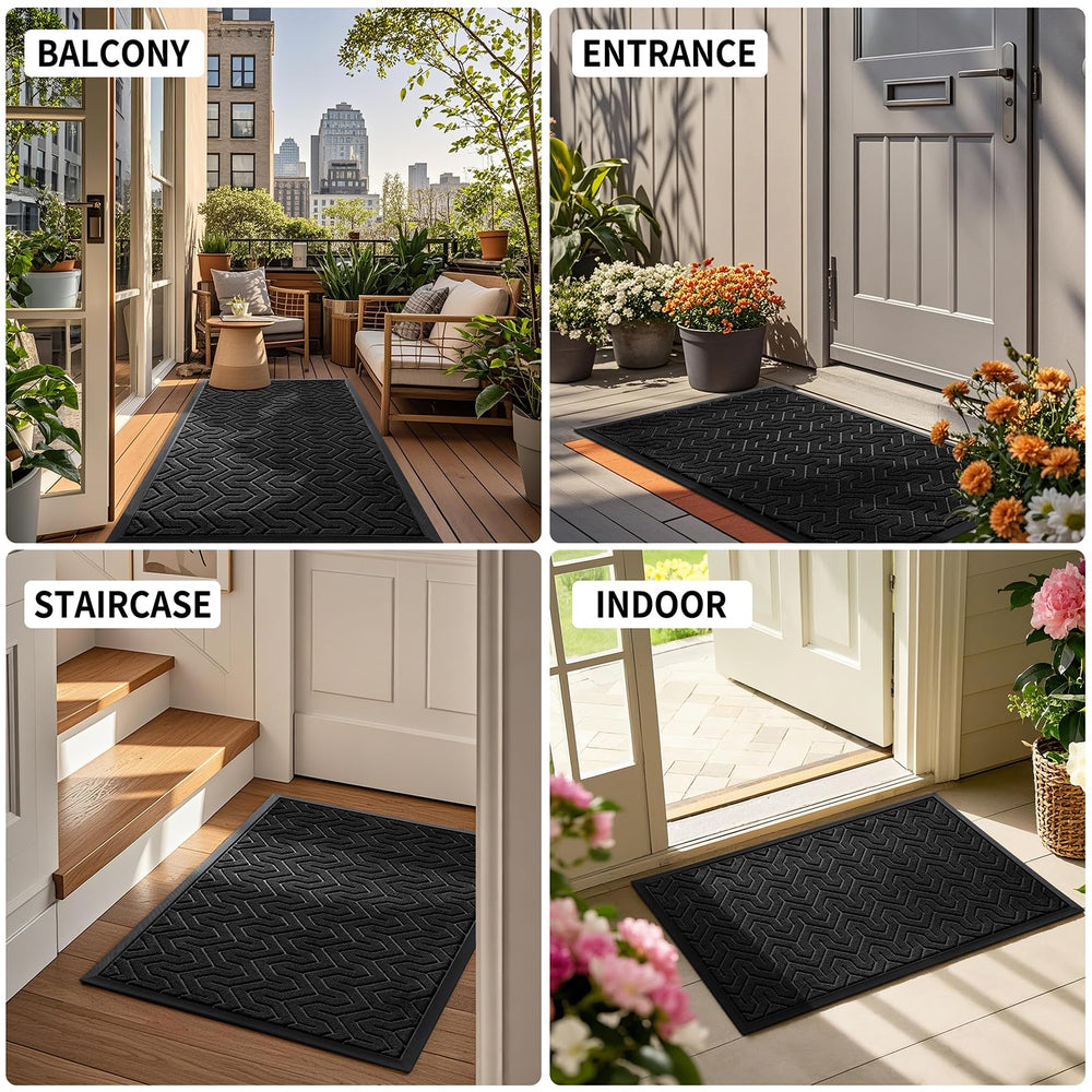 Yimobra mat beside door to show 29.5x17 size and proper fit