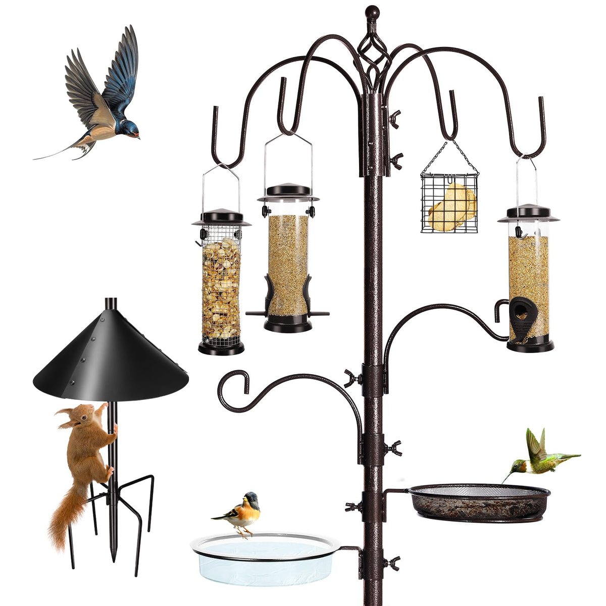 YINGYM assembled feeding station front view showing full setup and bird access benefits