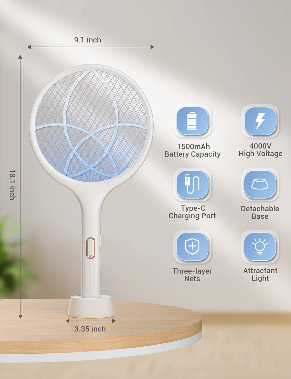 YISSVIC charging indicator lit on handle, shows battery level and ready-to-use benefit