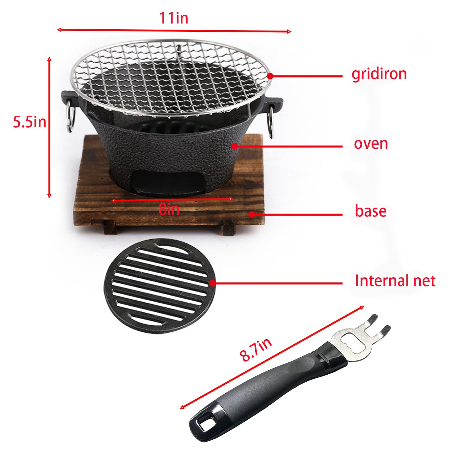 YJTAN top view of mesh grate and charcoal basket showing easy removal for cleaning
