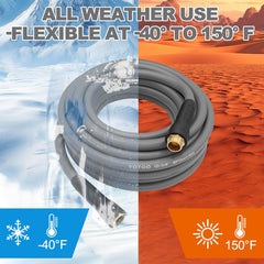 YOTOO coiled hose on grass illustrating flexible, kink-resistant design