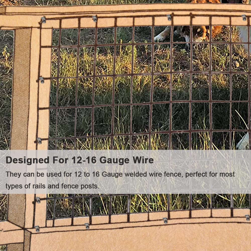 Yowlieu clip fastened to a wood post securing welded wire for stable fencing
