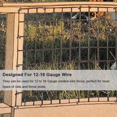 Yowlieu clip fastened to a wood post securing welded wire for stable fencing