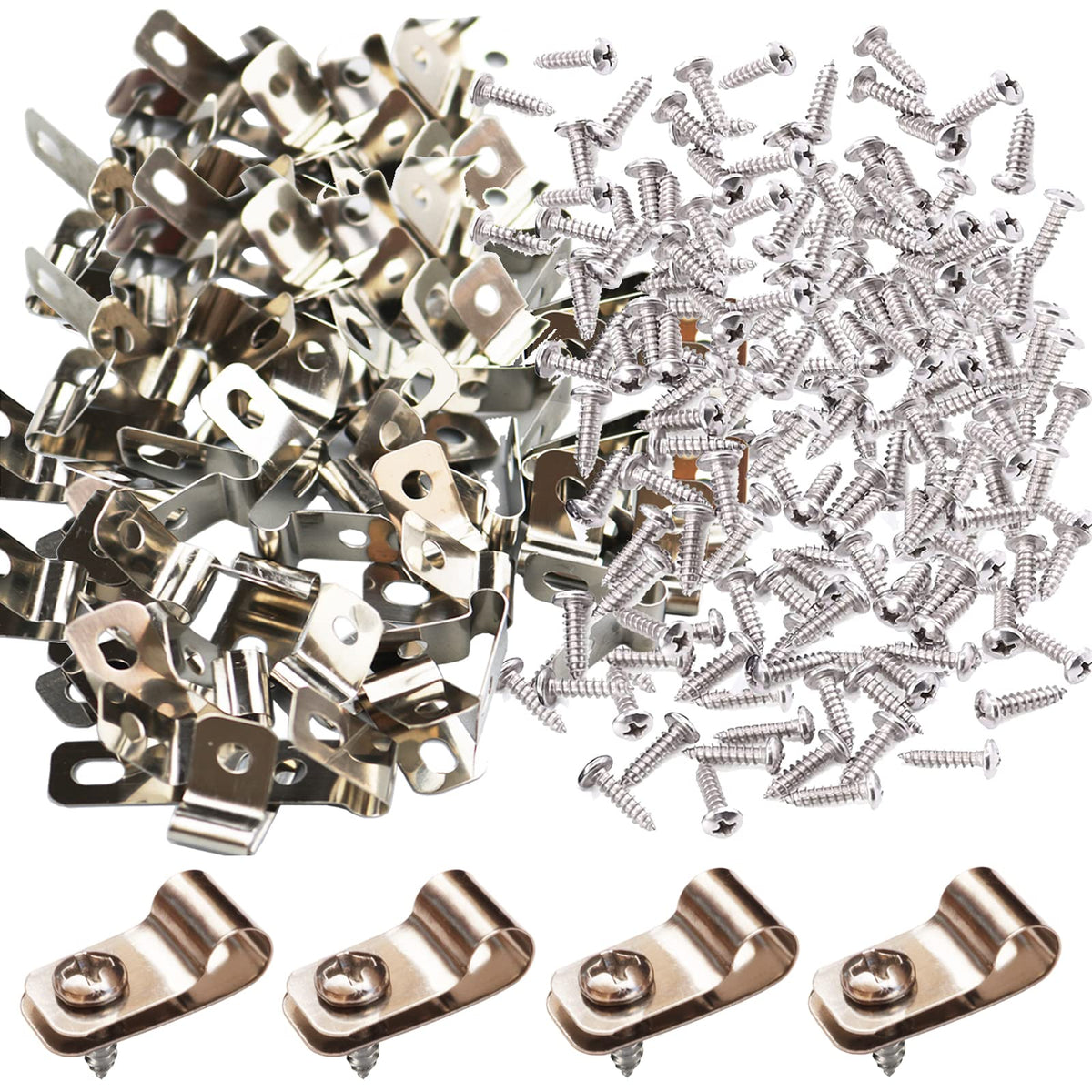 Yowlieu front pack showing 100 stainless clips and screws for durable fencing