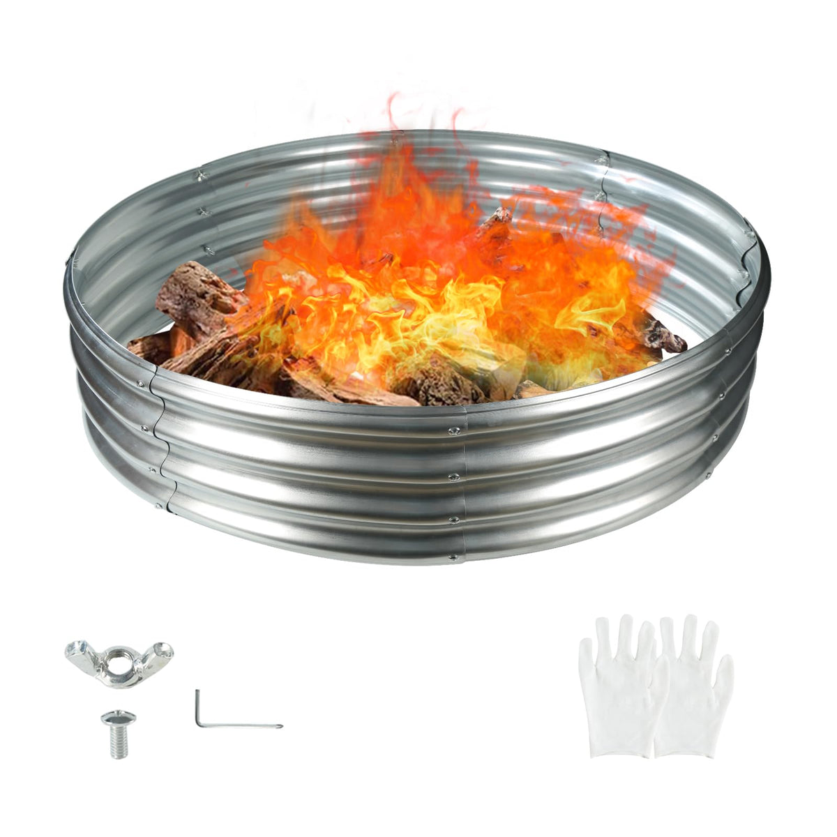 YSEJOMP front view of 60-inch silver galvanized fire ring showing full circle