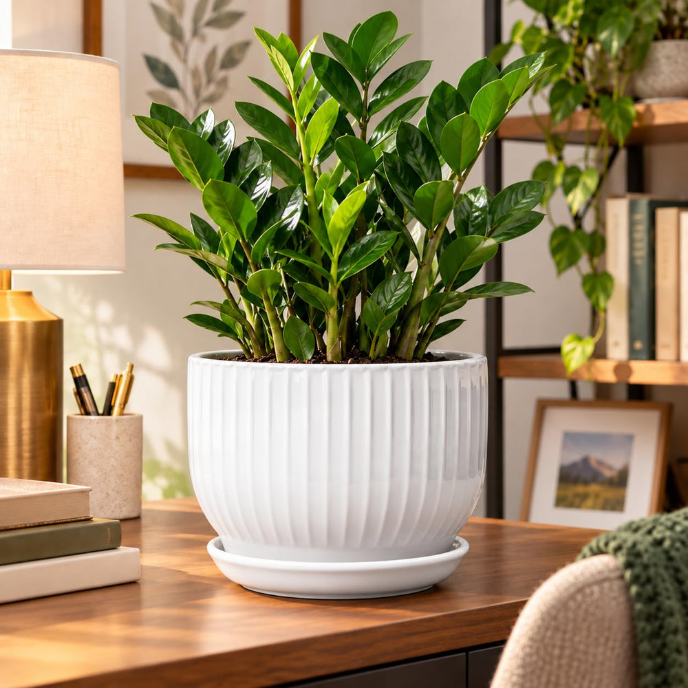 YUFDA pot held by hand showing 8-inch scale for sizing clarity