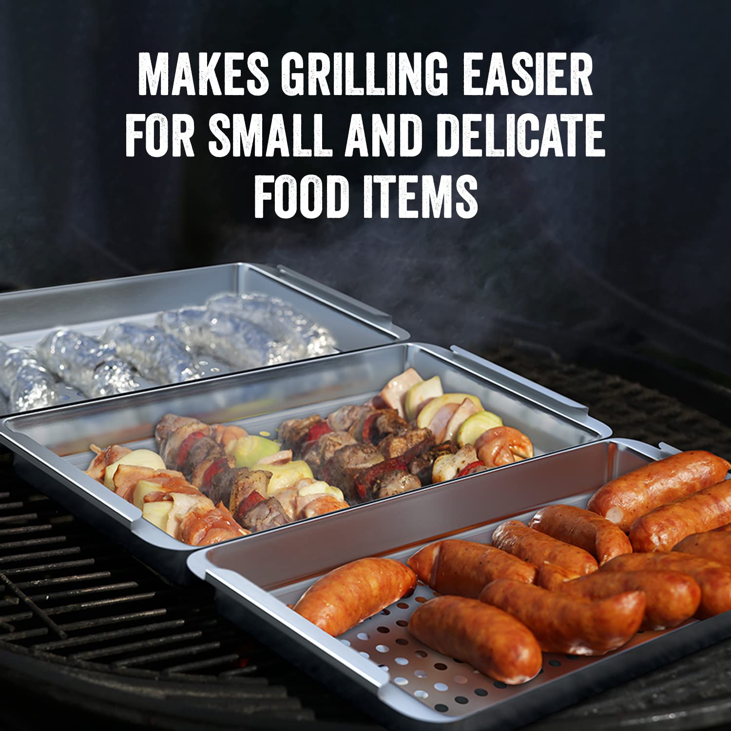 Yukon Glory baskets loaded with grilled shrimp demonstrating even cooking and flavor separation