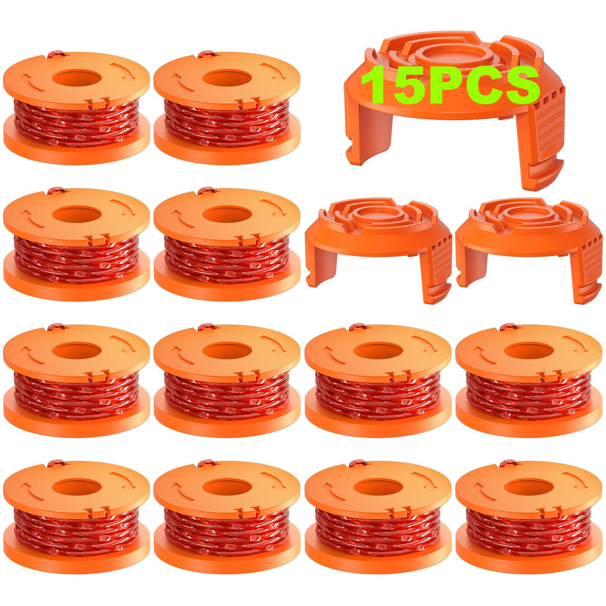 YWTESCH WA0010 front packaging showing 15 replacement spools and clear compatibility list