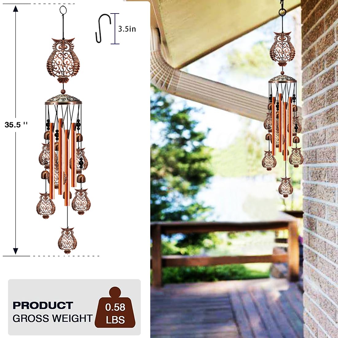 YXOTJHS wind chime hanging on porch creating welcoming ambiance