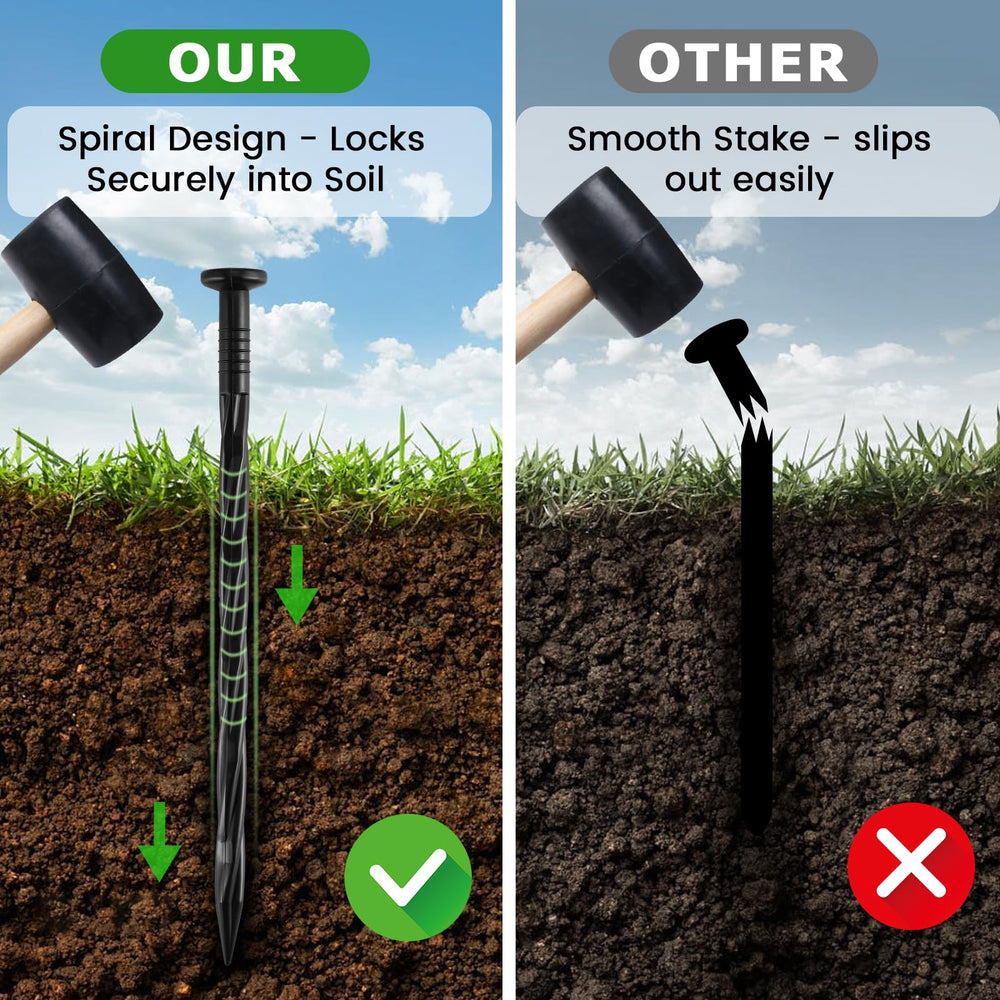 YYAYYA sharp tip driven into soil demonstrating easier installation benefit