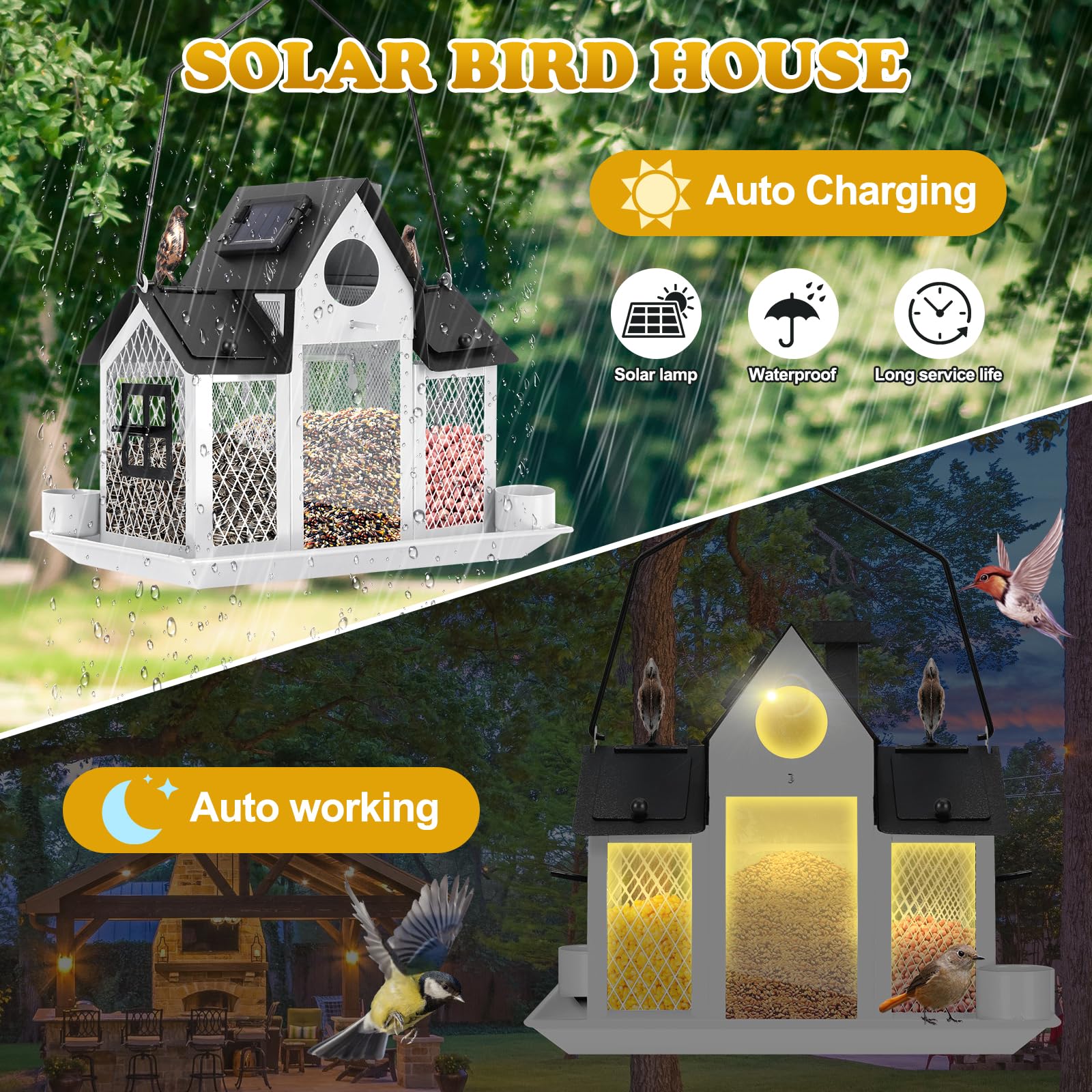 YYWMWM top solar panel detail showing sunlight charging benefit for nighttime glow